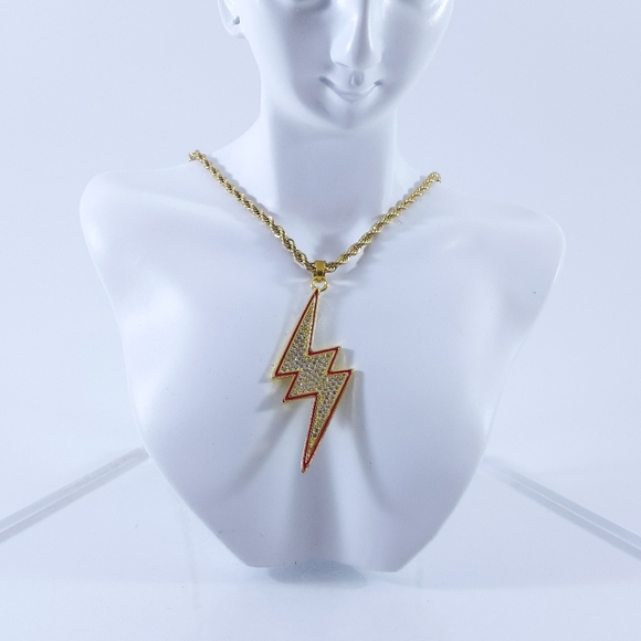 🖤 24" x 3mm Rope Chain + Icy Lighting Bolt - Picture 5 of 8